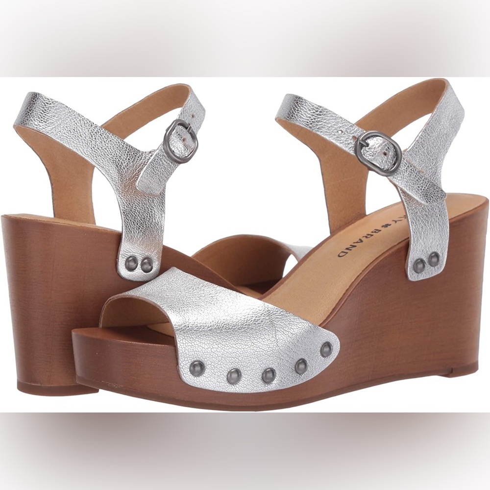Lucky Brand Zashti Wedge Sandal Silver Size 8.5